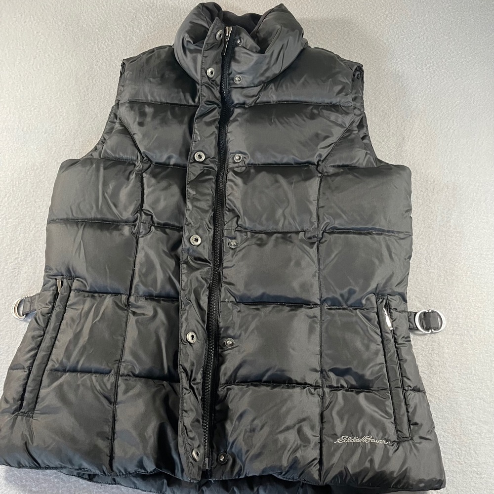 Eddie Bauer Womens Goose Down Puffer Vest Black Quilted Full Zip Snap Small - Picture 9 of 10